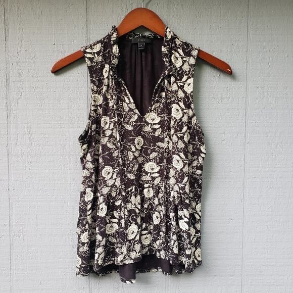 J Crew Off White Black Floral Peplum Tank Top XS - Picture 1 of 9